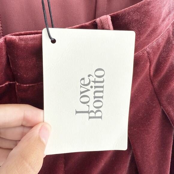 Love, Bonito Polina Pleated Velvet Straight Leg Trousers Burgundy Size 4 NEW - Picture 4 of 5